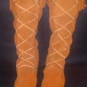Women's  front lace knee high boots/ Brown leather  size 9